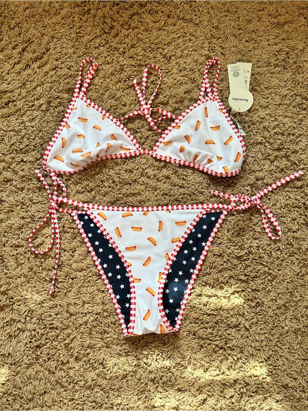 No Boundaries viral hot dog reversible bikini swimsuit size medium/ X-Large